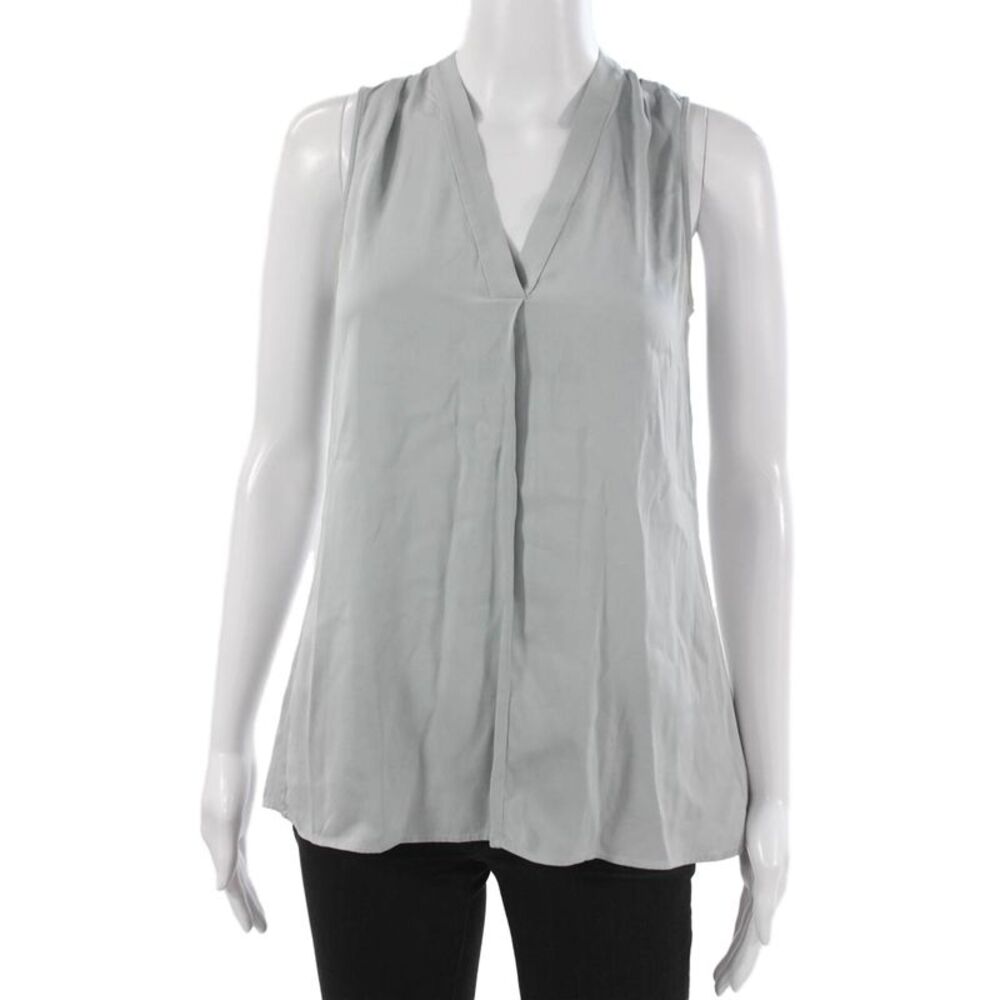 Theory Women Basic Silk Blend V-Neck Sleeveless Blouse Gray Size S